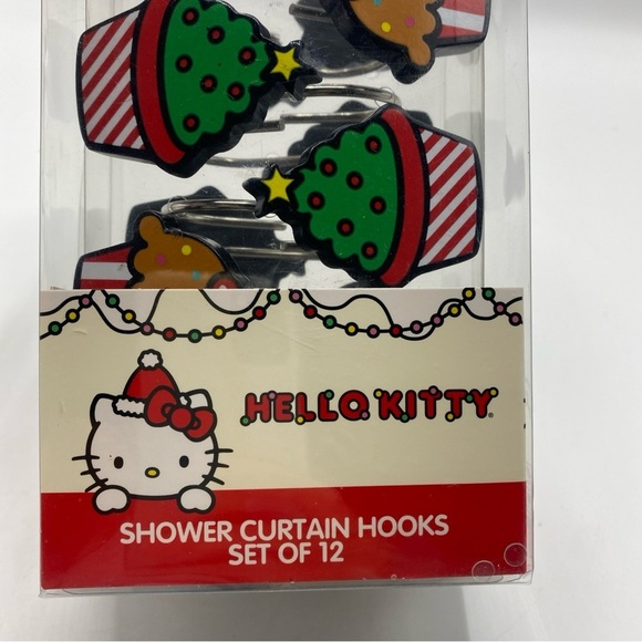 Hello Kitty by Sanrio Shower Curtain Hooks New In Box Set Of 12 Christmas Design - Picture 6 of 8
